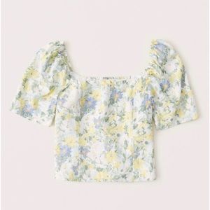 Abercrombie Linen-Blend Puff Sleeve Top